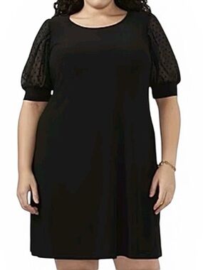 Womens MSK Short Sleeve Clip Dot Band Round Neck Shift Dress